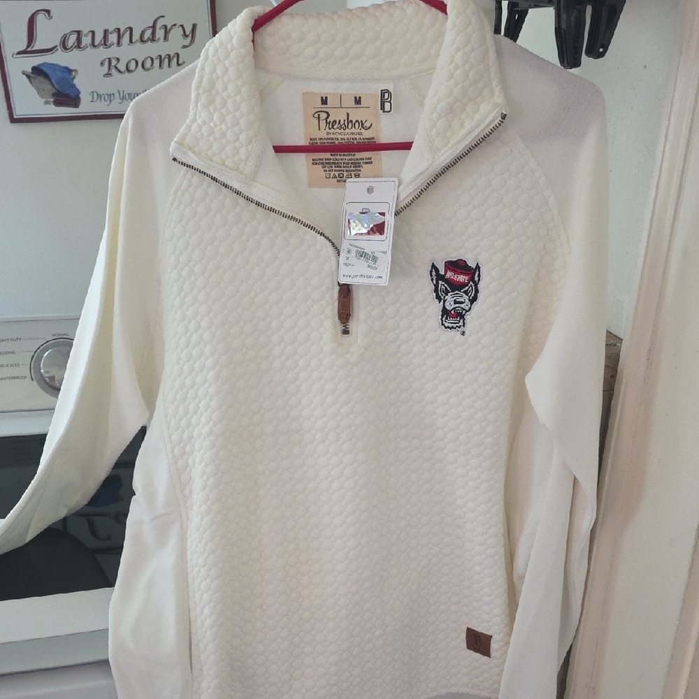 Pressbox Cream Quarter-Zip with Embroidered Logo